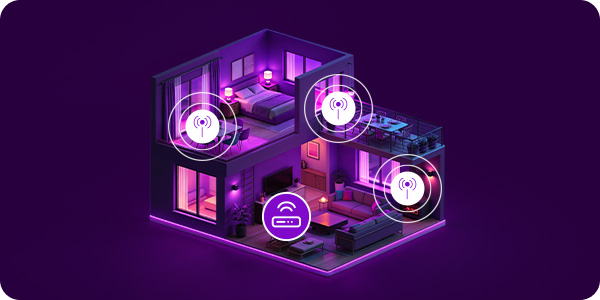 Stilingas baltas Wi-Fi 7 modemas lentynoje